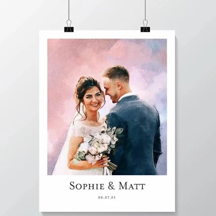 Custom Newly Married Anniversary Wedding Couple Portrait